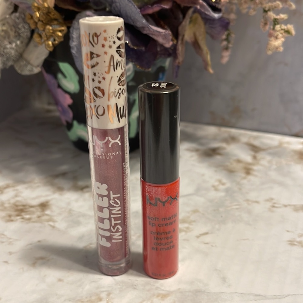 NYX professional makeup, soft matte morocco, & filler plumping lip polish.